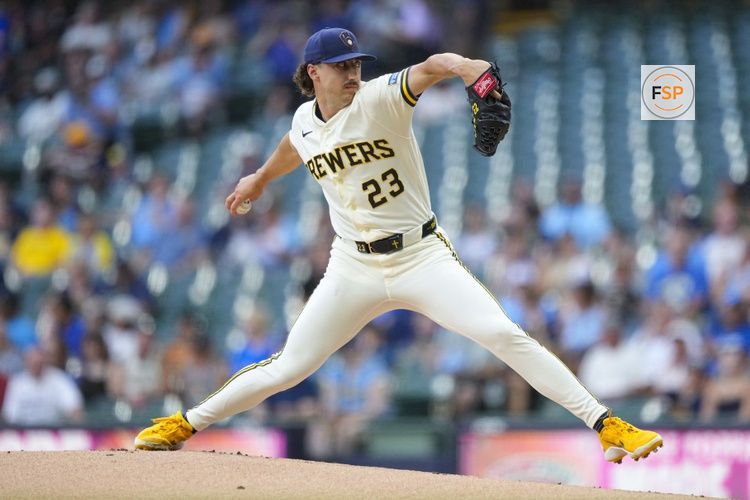 Jun 30, 2026; Milwaukee, Wisconsin, USA;  Milwaukee Brewers pitcher Brandon Sproat (23) throws a pitch during the first inning against the Cincinnati Reds at American Family Field. Credit: Jeff Hanisch-Imagn Images