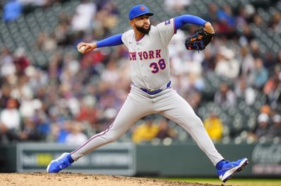 May 4, 2026; Denver, Colorado, USA; New York Mets relief pitcher Devin Williams (38) delivers a pitch in the ninth inning against the Colorado Rockies at Coors Field. Mandatory Credit: Ron Chenoy-Imagn Images