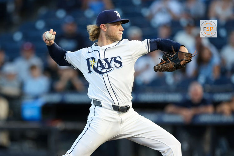 Sep 1, 2025; Tampa, Florida, USA; Tampa Bay Rays starting pitcher Shane Baz (11) throws a pitch against the Seattle Mariners in the first inning at George M. Steinbrenner Field. Credit: Nathan Ray Seebeck-Imagn Images