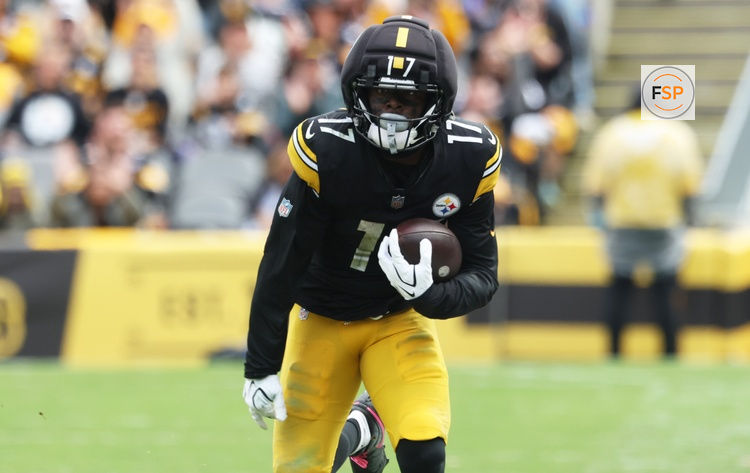Oct 11, 2026; Pittsburgh, Pennsylvania, USA;  Pittsburgh Steelers wide receiver Germie Bernard (17) carries the ball in the second half against the Indianapolis Colts at Acrisure Stadium.  Credit: Charles LeClaire-Imagn Images