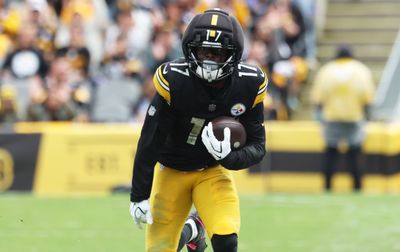 Oct 11, 2026; Pittsburgh, Pennsylvania, USA;  Pittsburgh Steelers wide receiver Germie Bernard (17) carries the ball in the second half against the Indianapolis Colts at Acrisure Stadium.  Mandatory Credit: Charles LeClaire-Imagn Images