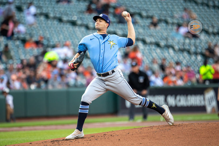 BALTIMORE, MD - MAY 08: Tampa Bay Rays starting pitcher Shane McClanahan (18) pitches during the Tampa Bay Rays versus the Baltimore Orioles on May 8, 2023, at Oriole Park at Camden Yards in Baltimore, MD. (Photo by Charles Brock/Icon Sportswire)