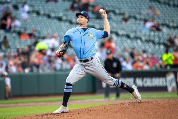 BALTIMORE, MD - MAY 08: Tampa Bay Rays starting pitcher Shane McClanahan (18) pitches during the Tampa Bay Rays versus the Baltimore Orioles on May 8, 2023, at Oriole Park at Camden Yards in Baltimore, MD. (Photo by Charles Brock/Icon Sportswire)