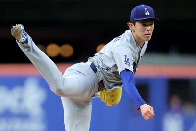 Jul 24, 2026; New York City, New York, USA; Los Angeles Dodgers starting pitcher Roki Sasaki (11) follows through on a pitch against the New York Mets during the second inning at Citi Field. Mandatory Credit: Brad Penner-Imagn Images