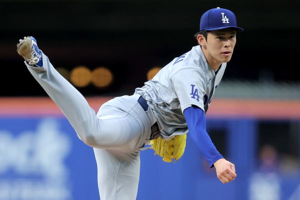 Jul 24, 2026; New York City, New York, USA; Los Angeles Dodgers starting pitcher Roki Sasaki (11) follows through on a pitch against the New York Mets during the second inning at Citi Field. Mandatory Credit: Brad Penner-Imagn Images