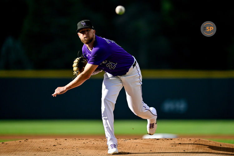 DENVER, CO - JULY 5: Colorado Rockies starting pitcher Kyle Freeland (21) pitches in the first inning during a game between the Kansas City Royals and the Colorado Rockies at Coors Field on July 5, 2024 in Denver, Colorado. (Photo by Dustin Bradford/Icon Sportswire)