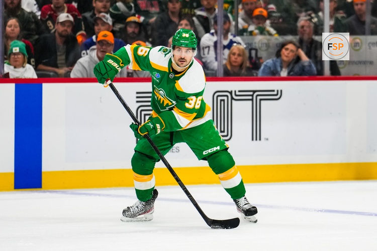 Nov 3, 2024; Saint Paul, Minnesota, USA; Minnesota Wild right wing Mats Zuccarello (36) during a game between the Minnesota Wild and Toronto Maple Leafs at Xcel Energy Center. Credit: Brace Hemmelgarn-Imagn Images