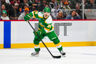 Nov 3, 2024; Saint Paul, Minnesota, USA; Minnesota Wild right wing Mats Zuccarello (36) during a game between the Minnesota Wild and Toronto Maple Leafs at Xcel Energy Center. Mandatory Credit: Brace Hemmelgarn-Imagn Images