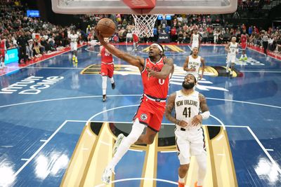 Oct 31, 2025; Inglewood, California, USA; LA Clippers guard Bradley Beal (0) shoots the ball against New Orleans Pelicans guard Saddiq Bey (41) in the second half at Intuit Dome. Mandatory Credit: Kirby Lee-Imagn Images