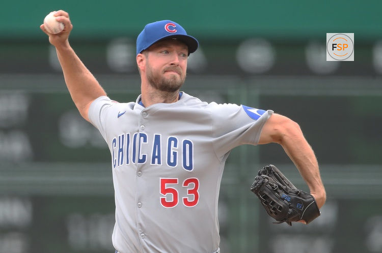 May 1, 2025; Pittsburgh, Pennsylvania, USA;  Chicago Cubs starting pitcher Colin Rea (53) delivers a pitch against the Pittsburgh Pirates during the first inning at PNC Park. Credit: Charles LeClaire-Imagn Images