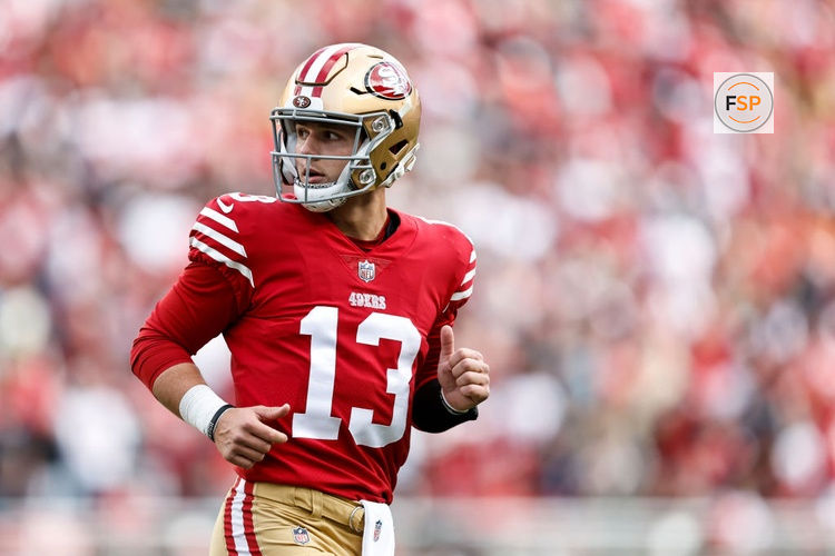 San Francisco 49ers quarterback Brock Purdy (13) warms up prior to an NFL football game between the San Francisco 49ers and the Tampa Bay Buccaneers, Sunday, Dec. 11, 2022 in Santa Clara, Calif. (Michael Owens via AP)