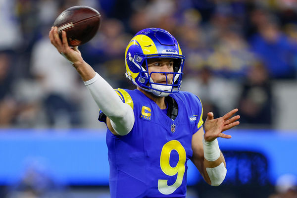 INGLEWOOD, CA - DECEMBER 21: Los Angeles Rams quarterback Matthew Stafford (9) passes the ball during an NFL regular season game between the New Orleans Saints and the Los Angeles Rams on December 21, 2023, at SoFi Stadium in Inglewood, CA. (Photo by Brandon Sloter/Icon Sportswire)