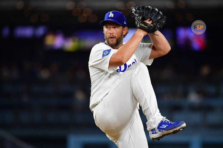 June 3, 2025; Los Angeles, California, USA; Los Angeles Dodgers pitcher Clayton Kershaw (22) throws against the New York Mets during the fifth inning at Dodger Stadium. Credit: Gary A. Vasquez-Imagn Images