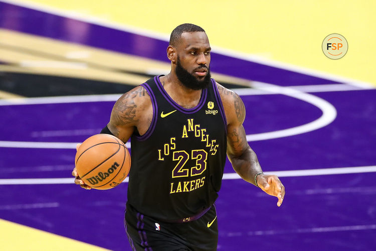 LOS ANGELES, CA - NOVEMBER 14:  Los Angeles Lakers forward LeBron James (23) dribbles during the Memphis Grizzlies vs Los Angeles Lakers game on November 14, 2023, at Crypto.com Arena in Los Angeles, CA. (Photo by Jevone Moore/Icon Sportswire)