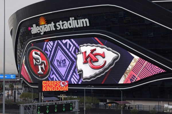 LAS VEGAS, NV - FEBRUARY 05: A general view of Allegiant Stadium prior to the Super Bowl LVIII Opening Night presented by Gatorade featuring the AFC Champions Kansas City Chiefs and the NFC Champions San Francisco 49ers on Monday, Feb. 5, 2024, in Las Vegas, Nevada. (Photo by Marc Sanchez/Icon Sportswire)