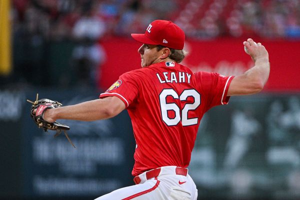 Jun 5, 2026; St. Louis, Missouri, USA; St. Louis Cardinals starting pitcher Kyle Leahy (62) pitches against the Cincinnati Reds during the second inning at Busch Stadium. Mandatory Credit: Jeff Curry-Imagn Images