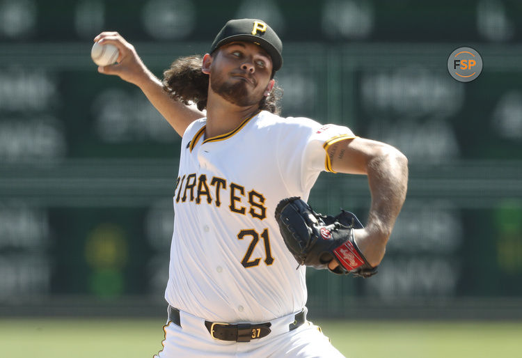 Sep 15, 2024; Pittsburgh, Pennsylvania, USA;  Pittsburgh Pirates starting pitcher Jared Jones (37) delivers a pitch against the Kansas City Royals during the first inning at PNC Park. Credit: Charles LeClaire-Imagn Images