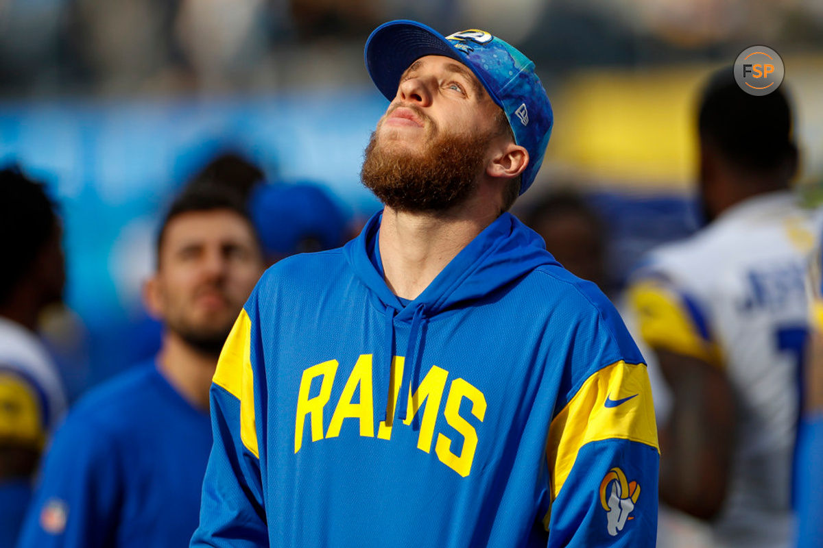 INGLEWOOD, CA - JANUARY 01: Los Angeles Rams wide receiver Cooper Kupp (10) stands on the sideline during an NFL regular season game between the Los Angeles Rams and the Los Angeles Chargers on January 01, 2023, at SoFi Stadium in Inglewood, CA. (Photo by Brandon Sloter/Icon Sportswire)