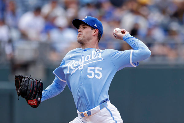 KANSAS CITY, MO - JUNE 02: Kansas City Royals pitcher Cole Ragans (55) delivers a pitch during an MLB game against the San Diego Padres on June 02, 2024 at Kauffman Stadium in Kansas City, Missouri. (Photo by Joe Robbins/Icon Sportswire)