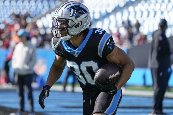 Jan 7, 2024; Charlotte, North Carolina, USA; Carolina Panthers running back Chuba Hubbard (30) during pregame warm ups against the Tampa Bay Buccaneers at Bank of America Stadium. Mandatory Credit: Jim Dedmon-USA TODAY Sports