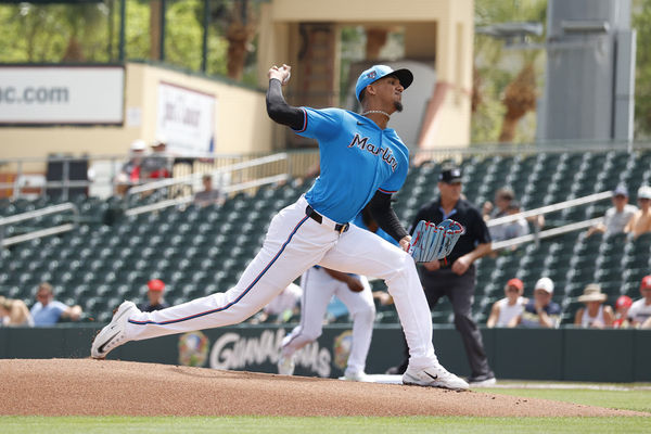 JUPITER, FL - MARCH 13: Miami Marlins pitcher Eury Perez (39) throws a pitch against the Washington Nationals on March 13, 2024, at Roger Dean Chevrolet Stadium in Jupiter, Florida. (Photo by Brian Spurlock/Icon Sportswire)