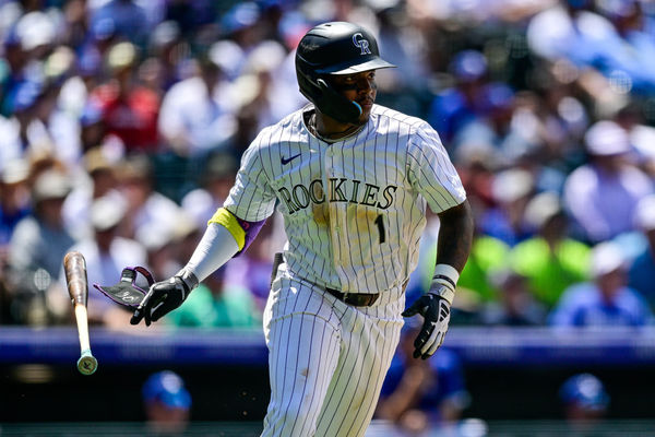 DENVER, CO - JUNE 20: Colorado Rockies second baseman Adael Amador (1) runs after hitting a fifth inning single during a game between the Los Angeles Dodgers and the Colorado Rockies at Coors Field on June 20, 2024 in Denver, Colorado. (Photo by Dustin Bradford/Icon Sportswire)