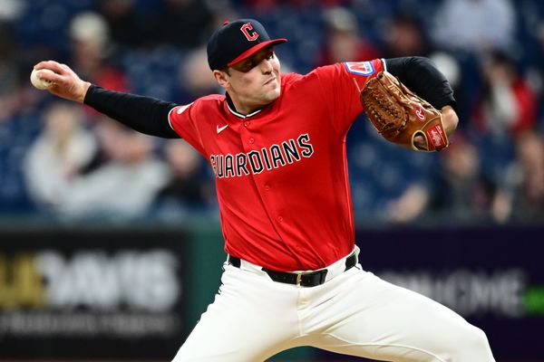 Apr 21, 2026; Cleveland, Ohio, USA; Cleveland Guardians relief pitcher Cade Smith (36) throws a pitch against the Houston Astros during the ninth inning at Progressive Field. Mandatory Credit: Ken Blaze-Imagn Images