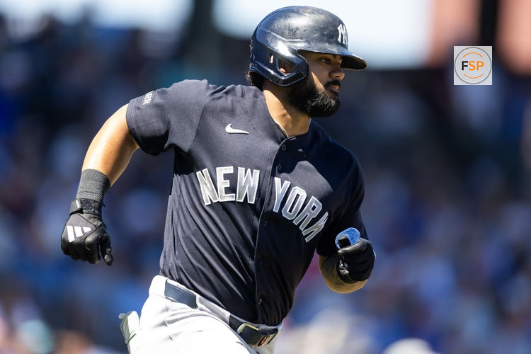 Mar 24, 2026; Mesa, Arizona, USA; New York Yankees outfielder Jasson Dominguez against the Chicago Cubs during spring training at Sloan Park. Credit: Mark J. Rebilas-Imagn Images