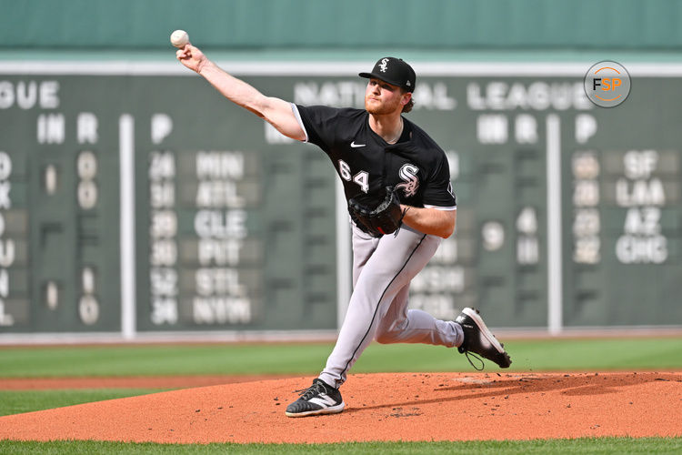 Apr 19, 2025; Boston, Massachusetts, USA; Chicago White Sox starting pitcher Shane Smith (64) pitches against the Boston Red Sox during the first inning at Fenway Park. Credit: Eric Canha-Imagn Images