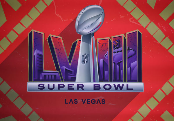 LAS VEGAS, NV - FEBRUARY 05: A general view of a Super Bowl logo during the Super Bowl LVIII Welcome Press Conference Monday, Feb. 5, 2024, at Mandalay Bay Events Center in Las Vegas, Nevada. (Photo by Marc Sanchez/Icon Sportswire)