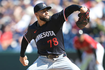 Sep 19, 2024; Cleveland, Ohio, USA; Minnesota Twins starting pitcher Simeon Woods Richardson (78) throws a pitch during the first inning against the Cleveland Guardians at Progressive Field. Mandatory Credit: Ken Blaze-Imagn Images