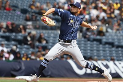 Apr 19, 2026; Pittsburgh, Pennsylvania, USA;  Tampa Bay Rays pitcher Shane McClanahan (18) delivers a pitch against the Pittsburgh Pirates during the first inning at PNC Park. Mandatory Credit: Charles LeClaire-Imagn Images