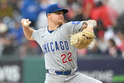 Apr 3, 2026; Cleveland, Ohio, USA; Chicago Cubs starting pitcher Cade Horton (22) throws a pitch during the first inning against the Cleveland Guardians at Progressive Field. Mandatory Credit: Ken Blaze-Imagn Images