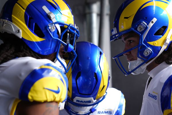 Jan 10, 2026; Charlotte, NC, USA; Los Angeles Rams wide receiver Davante Adams (17) and wide receiver Puka Nacua (12) prepare to take the field before the first half during the NFC Wild Card Round game at Bank of America Stadium. Mandatory Credit: Jim Dedmon-Imagn Images