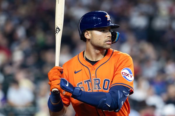 Jul 22, 2025; Phoenix, Arizona, USA; Houston Astros outfielder Cam Smith against the Arizona Diamondbacks at Chase Field. Mandatory Credit: Mark J. Rebilas-Imagn Images