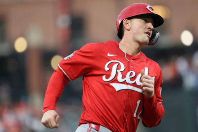 Apr 19, 2025; Baltimore, Maryland, USA; Cincinnati Reds outfielder Austin Hays (12) rounds the bases after hitting a home run during the ninth inning against the Baltimore Orioles at Oriole Park at Camden Yards. Mandatory Credit: Daniel Kucin Jr.-Imagn Images