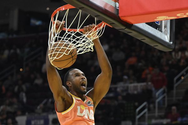 Jan 26, 2026; Cleveland, Ohio, USA; Cleveland Cavaliers center Evan Mobley (4) dunks in the third quarter against the Orlando Magic at Rocket Arena. Mandatory Credit: David Richard-Imagn Images