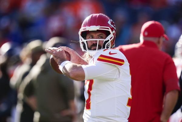 Nov 16, 2025; Denver, Colorado, USA; Kansas City Chiefs quarterback Gardner Minshew (17) before the game against the Denver Broncos at Empower Field at Mile High. Mandatory Credit: Ron Chenoy-Imagn Images