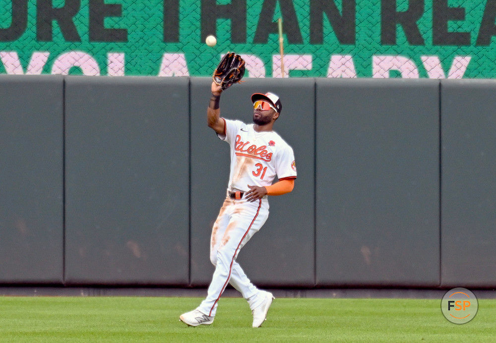 BALTIMORE, MD - MAY 27: Baltimore Orioles center fielder Cedric Mullins (31) runs down fly ball during the Boston Red Sox versus the Baltimore Orioles on May 27, 2024 at Oriole Park at Camden Yards in Baltimore, MD. (Photo by Mark Goldman/Icon Sportswire)