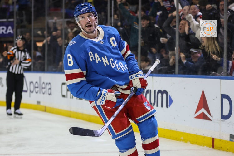 Dec 13, 2025; New York, New York, USA;  New York Rangers center J.T. Miller (8) at Madison Square Garden. Credit: Wendell Cruz-Imagn Images