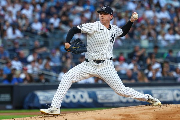 Aug 4, 2026; Bronx, New York, USA;  New York Yankees pitcher Ryan Weathers (40) delivers a pitch during the first inning against the St. Louis Cardinals at Yankee Stadium. Mandatory Credit: Vincent Carchietta-Imagn Images