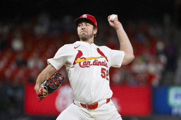 May 6, 2025; St. Louis, Missouri, USA;  St. Louis Cardinals starting pitcher Matthew Liberatore (52) pitches against the Pittsburgh Pirates during the seventh inning at Busch Stadium. Mandatory Credit: Jeff Curry-Imagn Images