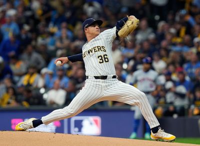 Oct 3, 2024; Milwaukee, Wisconsin, USA; Milwaukee Brewers starting pitcher Tobias Myers (36) pitches during the first inning of Game 3 of National League wild-card series against the New York Mets on Thursday October 3, 2024 at American Family Field in Milwaukee, Wis. Mandatory Credit: Jovanny Hernandez/USA TODAY Network via Imagn Images
