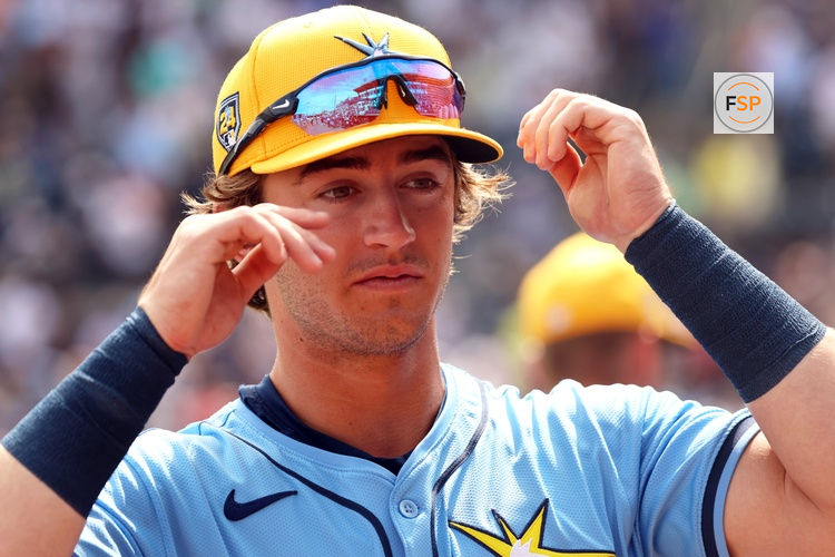 Mar 6, 2024; Tampa, Florida, USA;  Tampa Bay Rays infielder Carson Williams (80) looks on before the game against the New York Yankees at George M. Steinbrenner Field. Credit: Kim Klement Neitzel-USA TODAY Sports