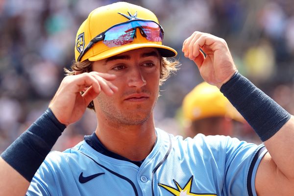 Mar 6, 2024; Tampa, Florida, USA;  Tampa Bay Rays infielder Carson Williams (80) looks on before the game against the New York Yankees at George M. Steinbrenner Field. Mandatory Credit: Kim Klement Neitzel-USA TODAY Sports