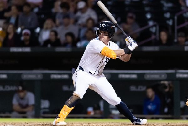 Nov 9, 2025; Mesa, AZ, USA; Detroit Tigers shortstop Kevin McGonigle during the Arizona Fall League Fall Stars Game at Sloan Park. Mandatory Credit: Mark J. Rebilas-Imagn Images
