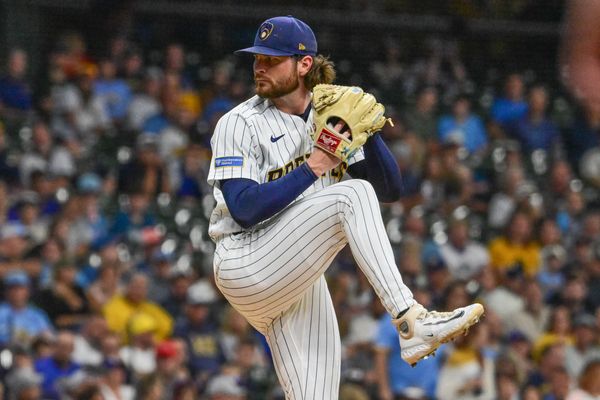 Aug 29, 2026; Milwaukee, Wisconsin, USA;  Milwaukee Brewers starting pitcher Shane Drohan (55) throws a pitch in the first inning against the Texas Rangers at American Family Field.  Mandatory Credit: Benny Sieu-Imagn Images