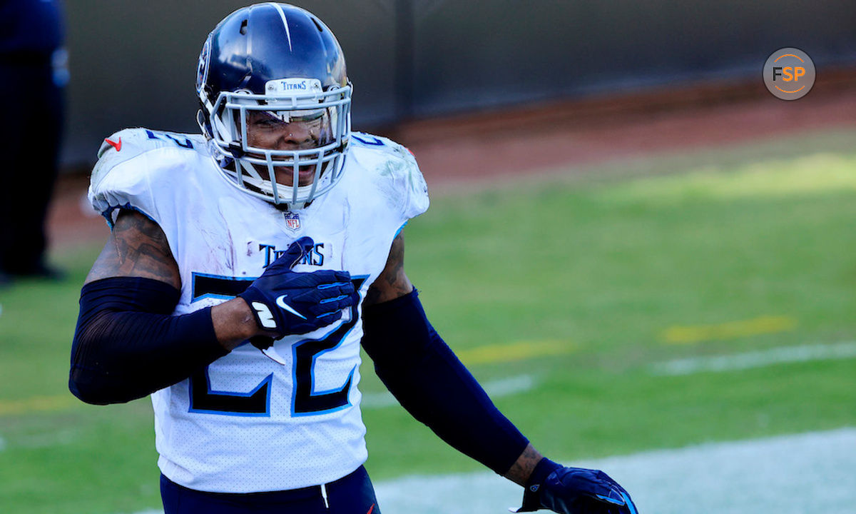 JACKSONVILLE, FLORIDA - DECEMBER 13: Derrick Henry #22 of the Tennessee Titans celebrates after scoring a touchdown against the Jacksonville Jaguars in the second quarrter at TIAA Bank Field on December 13, 2020 in Jacksonville, Florida. (Photo by Sam Greenwood/Getty Images)