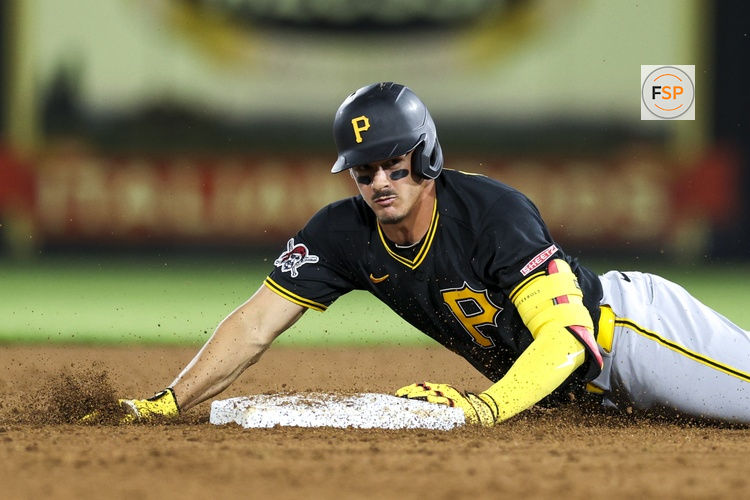 Mar 9, 2026; Tampa, Florida, USA; Pittsburgh Pirates shortstop Konnor Griffin (75) runs to second base on a two-rbi double against the New York Yankees in the fifth inning during spring training at George M. Steinbrenner Field. Credit: Nathan Ray Seebeck-Imagn Images