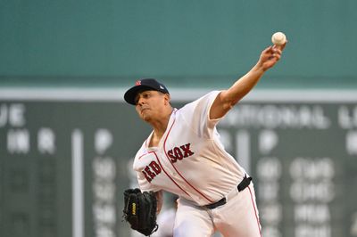 August 18, 2026; Boston, Massachusetts, USA; Boston Red Sox starting pitcher Ranger Suarez (55) pitches against the Arizona Diamondbacks during the first inning at Fenway Park. Mandatory Credit: Eric Canha-Imagn Images
